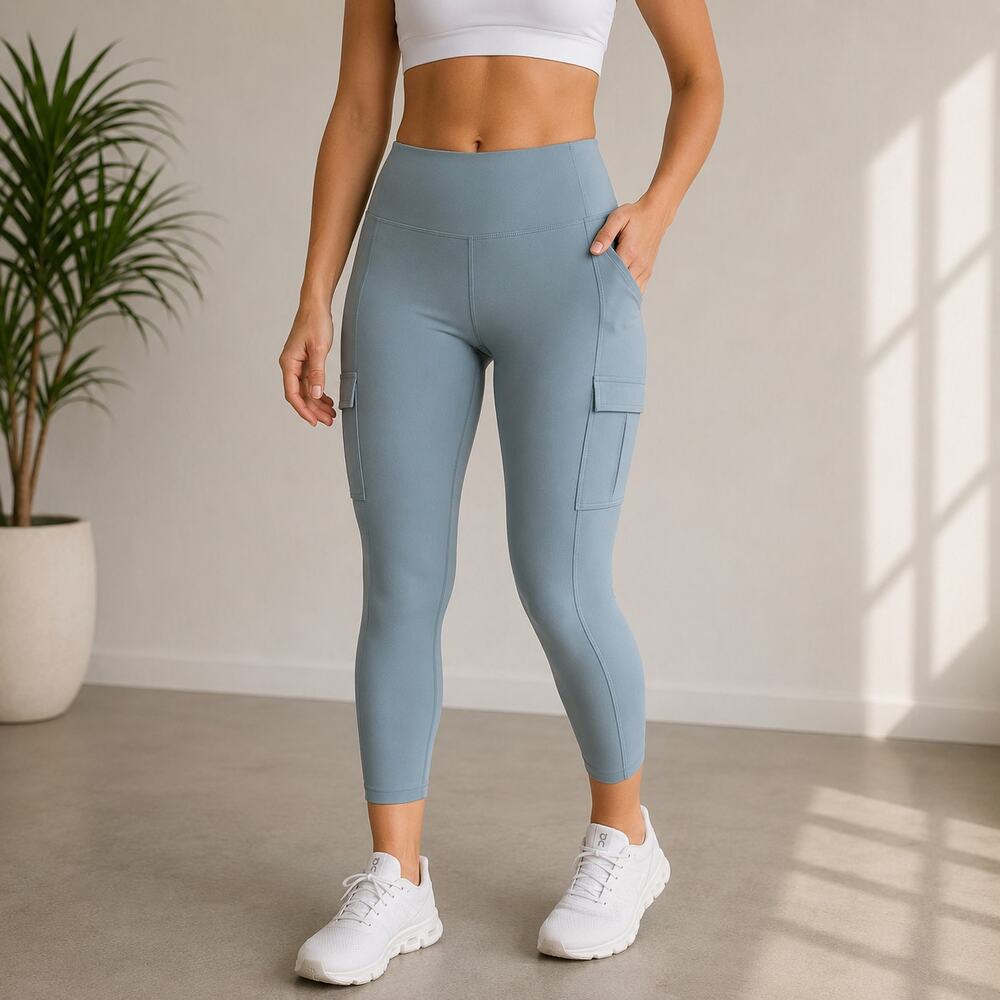 Athleta Salutation Cargo 7/8 Tight Leggings Gray Blue XS Pockets